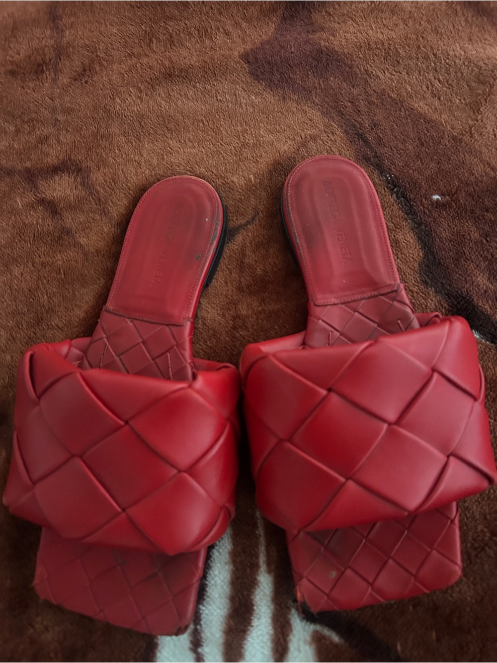 Bottega Veneta Red Woven Leather Lido Sandals Size Thirty Eight
